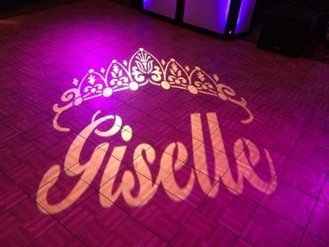 Giselle's custom made monogram displaying very nicely on the dancefloor