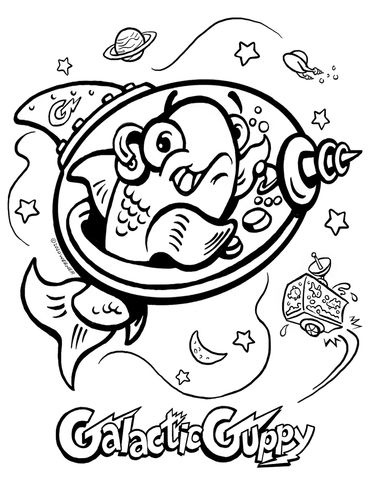 Galactic. Guppy, Fish, Space, Aquarium, Exploration, stars, planets