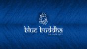 Blue Buddha logo with a stylized Buddha figure on a textured blue background.