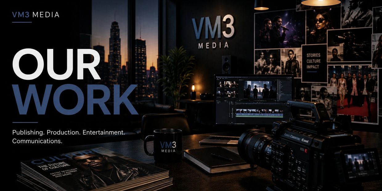 Media workspace with video editing and production equipment.