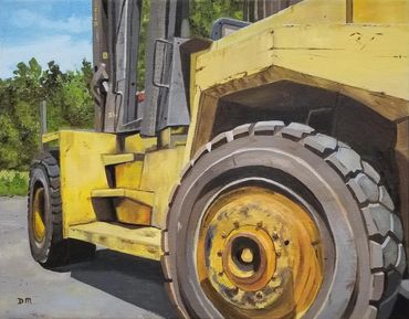 Oil painting of a forklift.