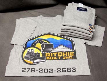 Gray t-shirt with Ritchie Built Inc logo and phone number