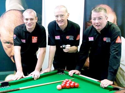 The Snooker Barn Coach Andrew Green with Steve Davis and Chris Lovell
