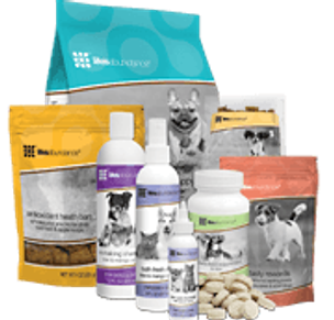 Variety of pet health products and treats.