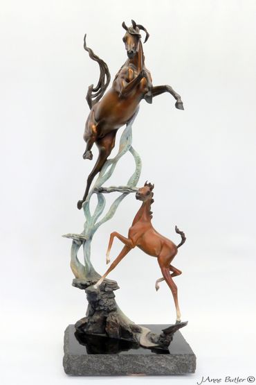 Mare & foal bronze statue 