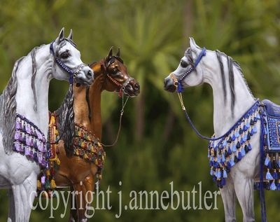 Arabian Horse Bronze Sculptures with handpainted embellishment and bridles