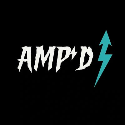Logo with text 'AMP'D' and a blue lightning bolt on black background.