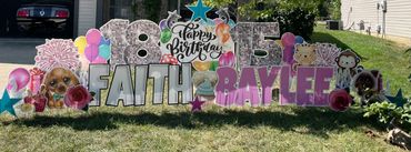 Space saving birthday yard sign in Indianapolis