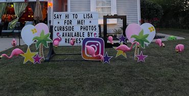 Say anything yard sign with pink flamingos in Indianapolis and Greenwood, New Palestine.  