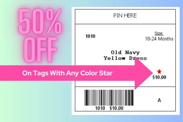 50% off on items with any color star on the tag, like this Old Navy yellow dress.