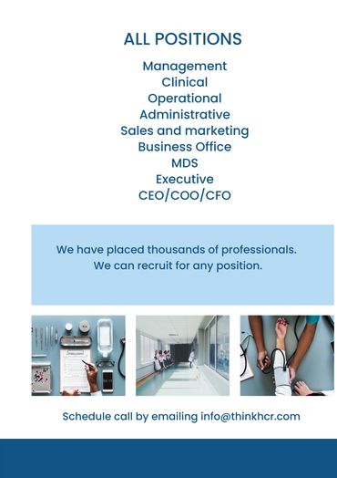 Job recruitment for various professional positions including clinical and executive roles.