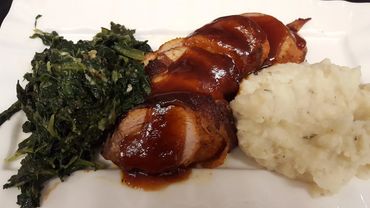 Bacon Wrapped Port Loin with a Sweet & Tangy Bourbon Sauce
