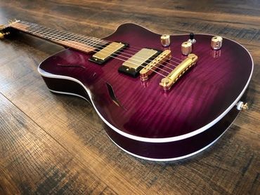 Side view of Cithara Guitars' Aphrodite model electric guitar.