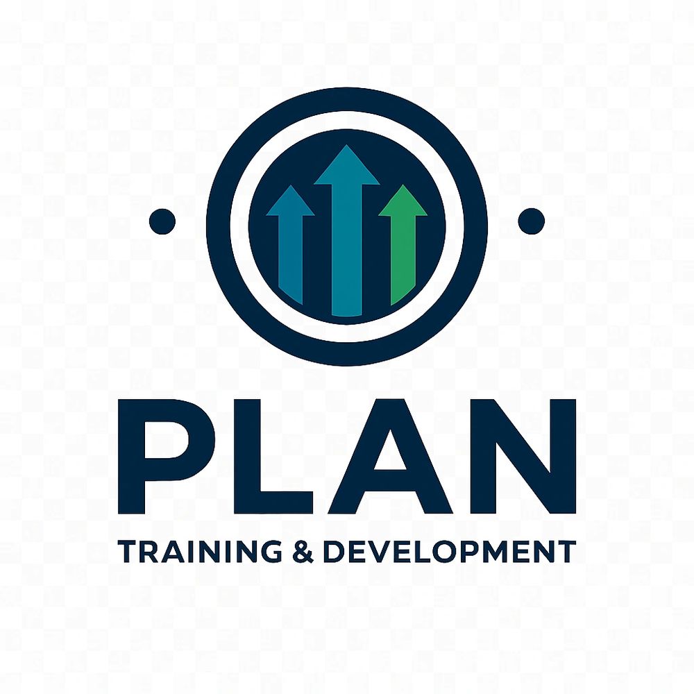 Logo for PLAN Training & Development with three upward arrows.