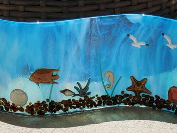Fused Glass Wave Beach Scene
