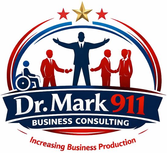 Logo for Dr. Mark 911 Business Consulting focused on increasing business production.
