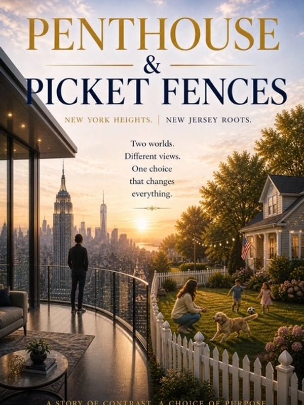 Contrast between city penthouse and suburban home with picket fence.