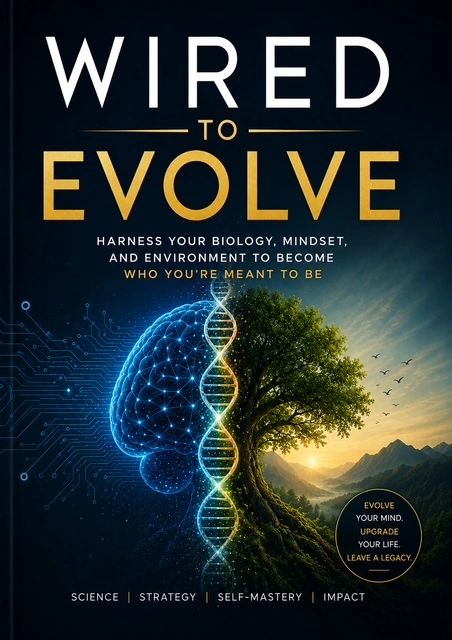 Book cover showing a brain merging with a tree alongside DNA, symbolizing evolution and self-mastery.