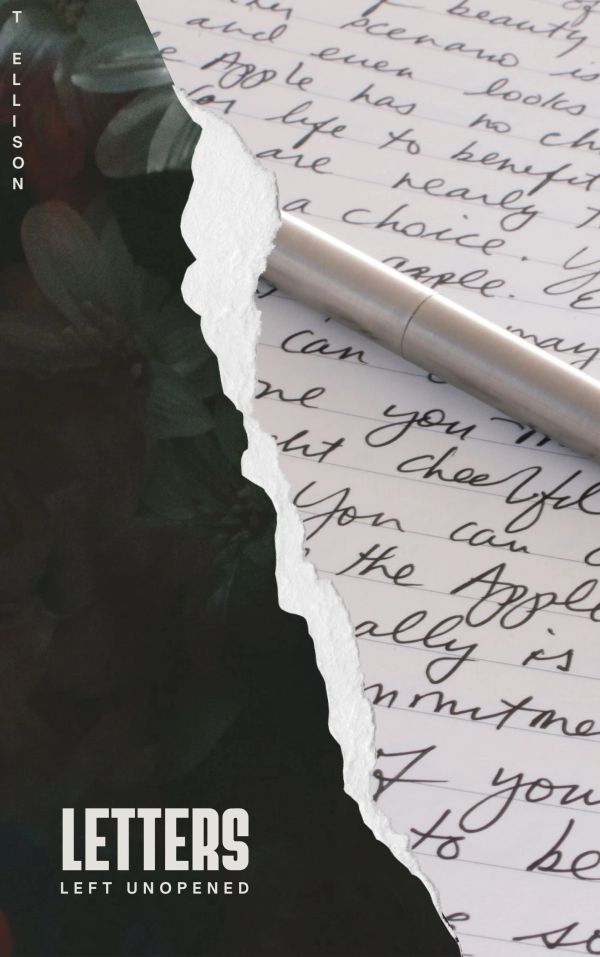 Torn paper with handwritten letters and pen.