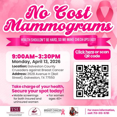 Free mammogram event. Use the QR code to sign up!