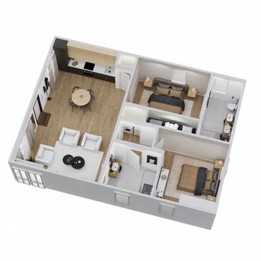 Structural Insulated Panel two bedroom two bath floor plan.