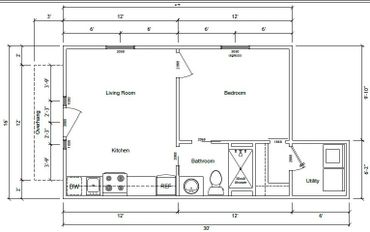 Technical Drawing for 480 SF single bedroom.