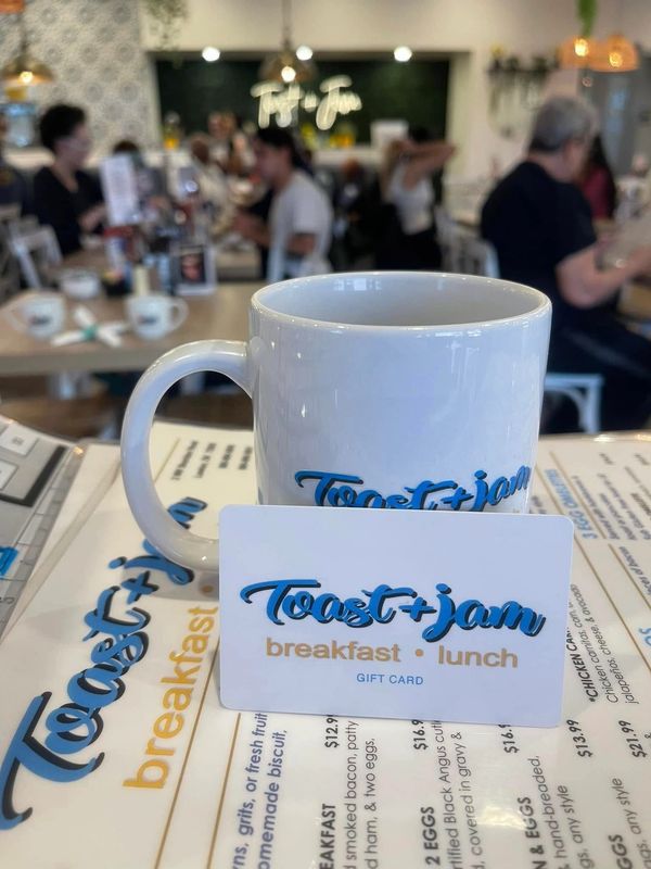 Toast + Jame Coffee Cup and Gift Cards available for purchase in-store