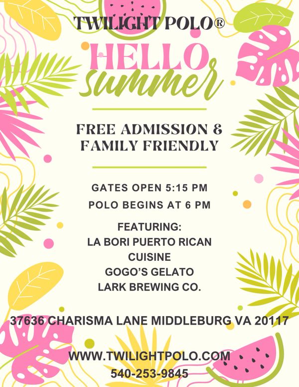 Summer polo event with free admission and family-friendly fun at Twilight Polo.