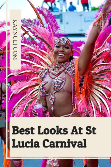 Vibrant St Lucia Carnival costume with feathers and jewels.