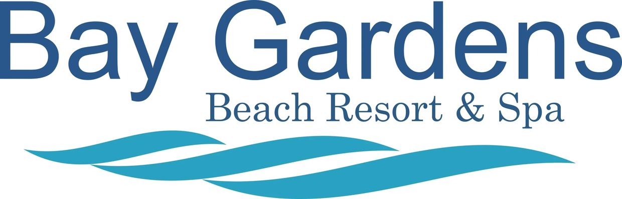Logo of Bay Gardens Beach Resort & Spa with wave design.