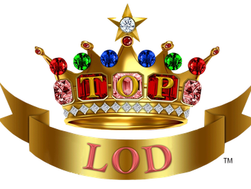 Golden crown with colorful jewels and the text 'TOP LOD'.