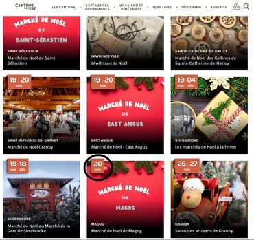 Le Marché de Noël de Magog et affiché sur le site de Tourisme Cantons-de-l'Est