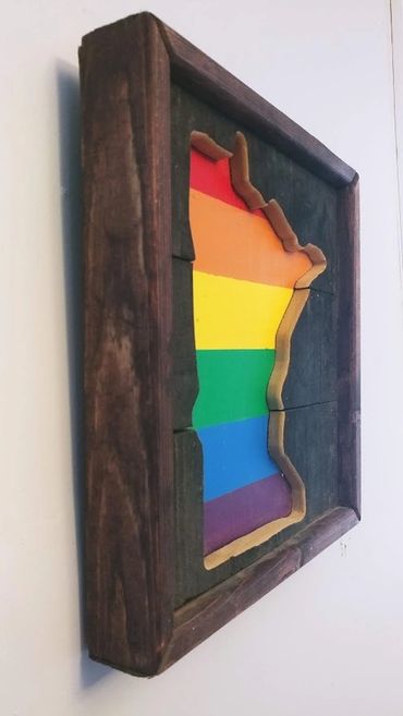 $150 - 12"x12" MN negative space Rainbow Wall art (in any state)
