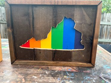 $150 - 12"x16" Virginia negative space Rainbow Wall art (in any state)