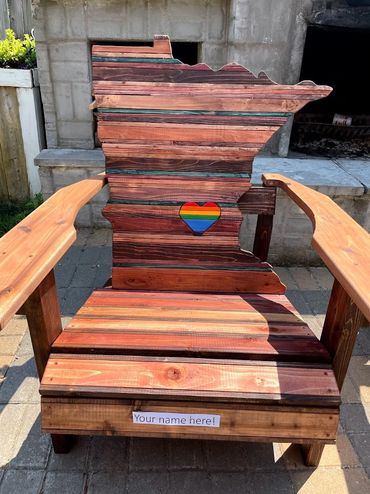 $550 - MN Rainbow Heart Chair in multi-stain