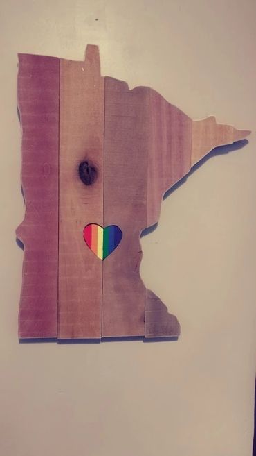 $150 - 24"x18 Reclaim MN wall art with rainbow heart