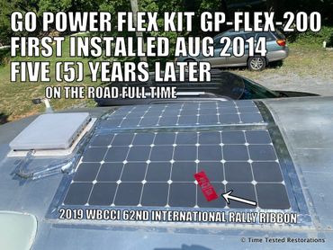 New 200 watt GoPower Flex solar panels installed in 2014 and how they looked 5 years later in 2019