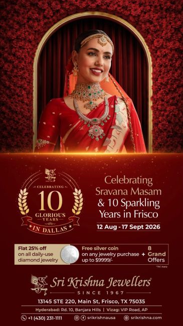 Sri Krishna Jewellers celebrates 10 years in Frisco with offers.