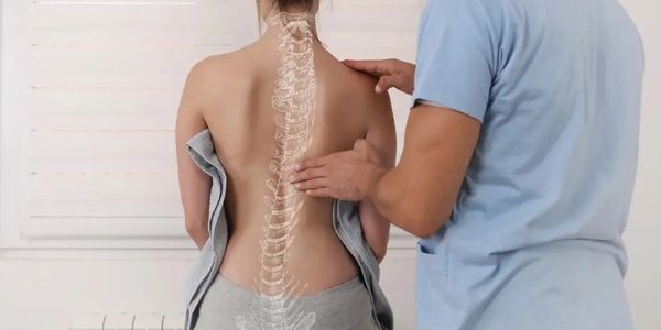 Chiropractor assessing a women clients back