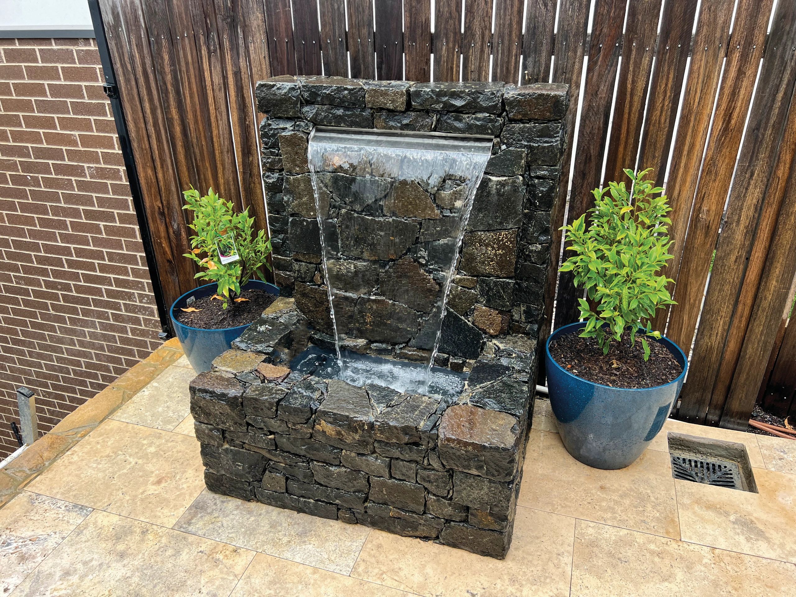 Nimmitibel Basalt Dry stack water feature with a 600mm cascading water wall