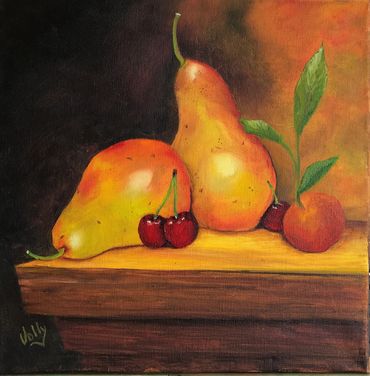 Pears and cherries 12 x 12 canvas