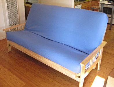 Plush sky blue cover on a Full Natural Ontario frame.