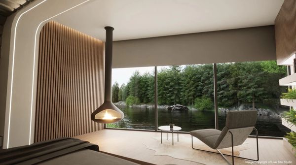 Live Site Studio Interior design seating looking at River Thames with Fireplace