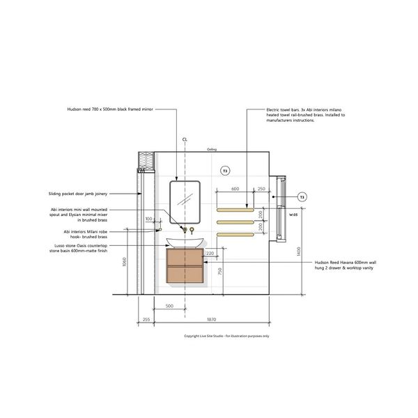 Technical drawing of bathroom design
