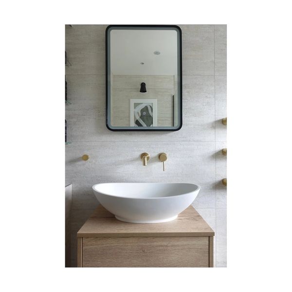 Bathroom basin vanity with mirror and tap
