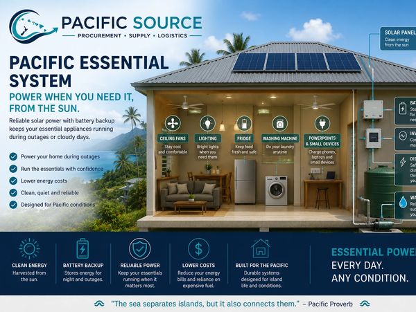 Pacific Source graphic promoting specialised procurement and sourcing solutions for Pacific Island businesses and organisations