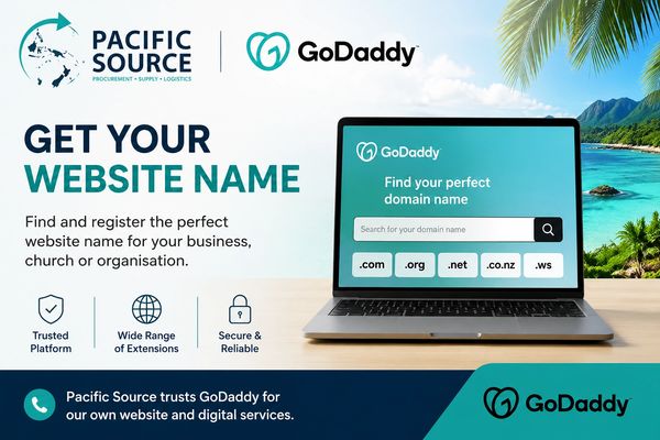 GoDaddy domain name registration ad by Pacific Source.