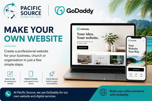 Ad for creating a website with GoDaddy and Pacific Source.