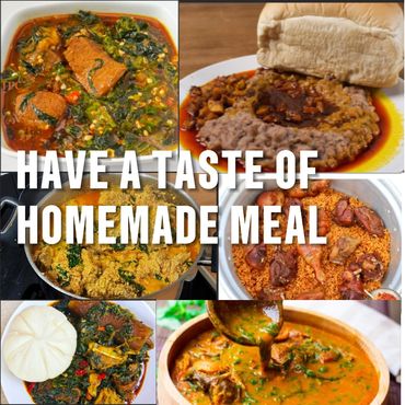 A collage of delicious homemade African meals with text inviting to taste.