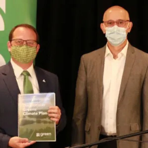 Ontario Green Party leader Mike Schreiner and Ian Lipton at launch of the Climate Plan